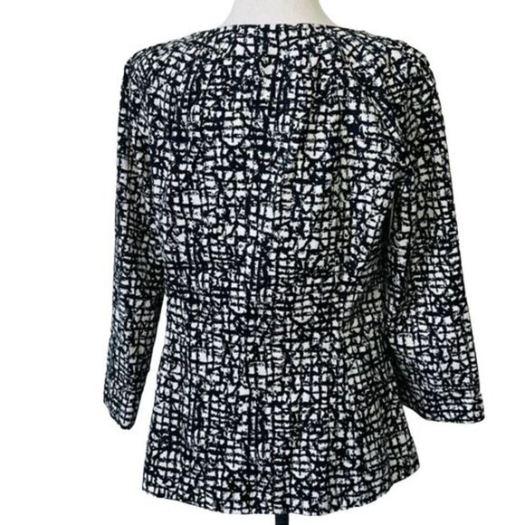 LAFAYETTE 148 Black White Cotton Button Front 3/4 Sleeve Lined Jacket Size 4 - Picture 4 of 12